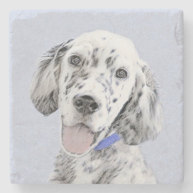 English Setter Blue Belton Malerei Hund Art Steinuntersetzer (Vorderseite)
