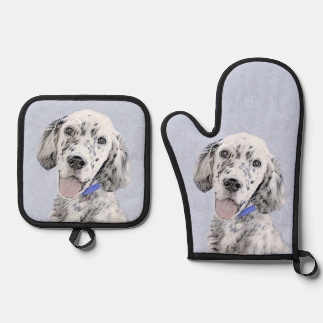 English Setter Blue Belton Painting Pet Dog Art Ofenhandschuh & Topflappen-Set (Vorderseite)