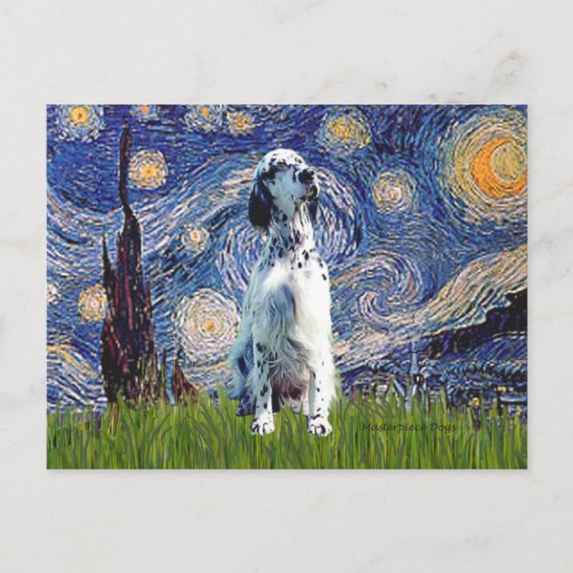 English Setter (BW) - Starry Night Postkarte (Vorderseite)