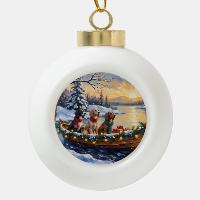English Setter Christmas Boat Holiday Keramik Kugel-Ornament (Vorderseite)