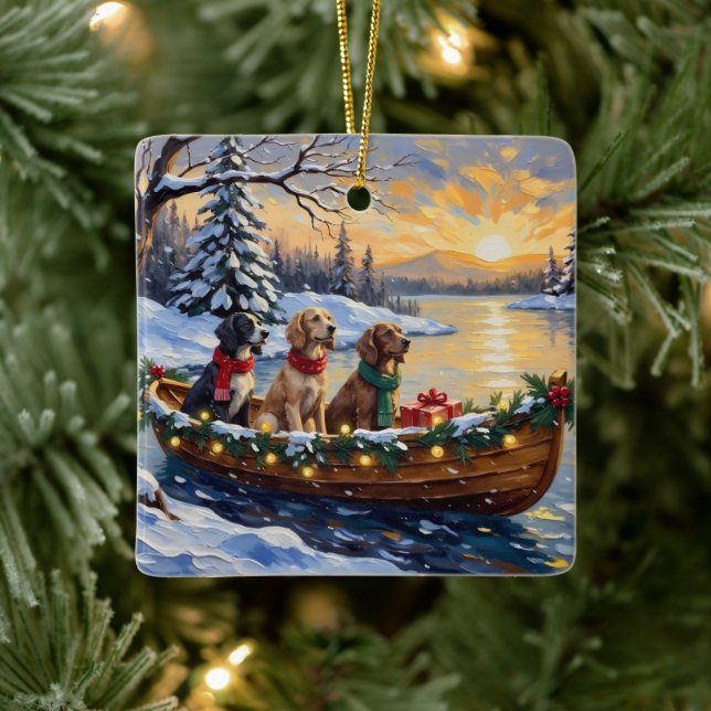 English Setter Christmas Boat Holiday Keramikornament (Baum)