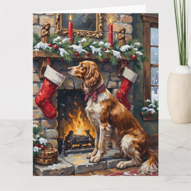 English Setter Christmas Fireplace Stocking Karte (Vorderseite)