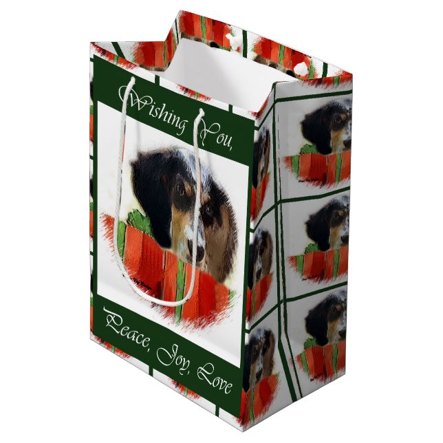 English Setter Christmas Mittlere Geschenktüte (Vorderseite Schrägansicht)