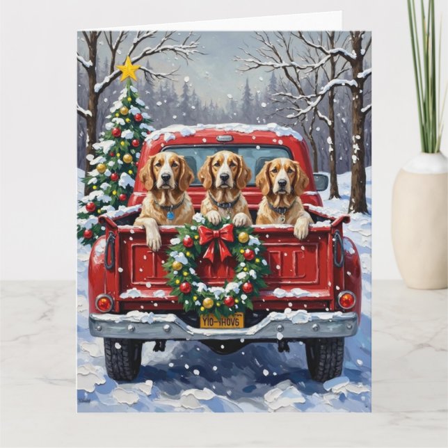 English Setter Christmas Red Truck Holiday Karte (Vorderseite)