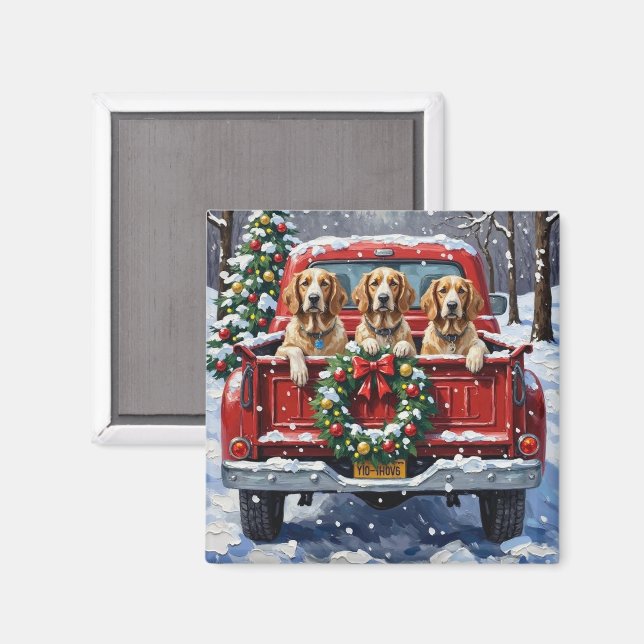 English Setter Christmas Red Truck Holiday Magnet (Vorderseite/Rückseite)