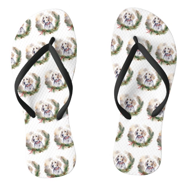 English Setter Christmas Wreath Festivals Flip Flops (Fußbett)