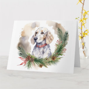 English Setter Christmas Wreath Festivals Karte