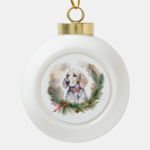 English Setter Christmas Wreath Festivals Keramik Kugel-Ornament