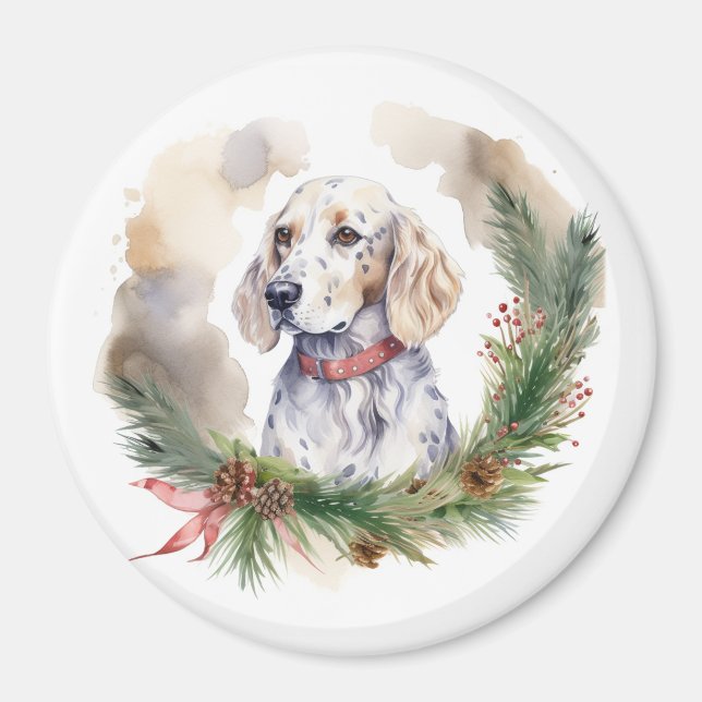 English Setter Christmas Wreath Festivals Magnet (Vorne)