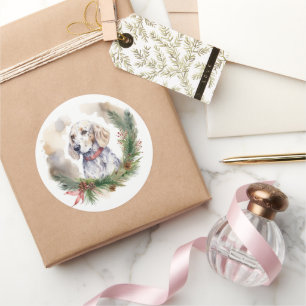 English Setter Christmas Wreath Festivals Runder Aufkleber