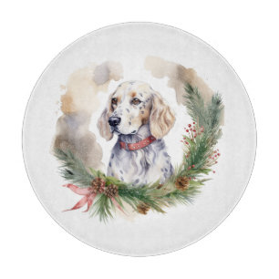 English Setter Christmas Wreath Festivals Schneidebrett