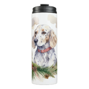 English Setter Christmas Wreath Festivals Thermosbecher