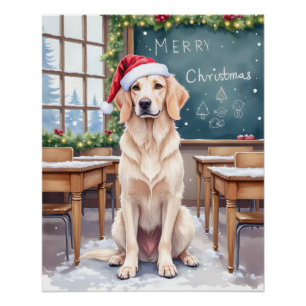 English Setter Cozy Classroom Lehrer Santa Poster