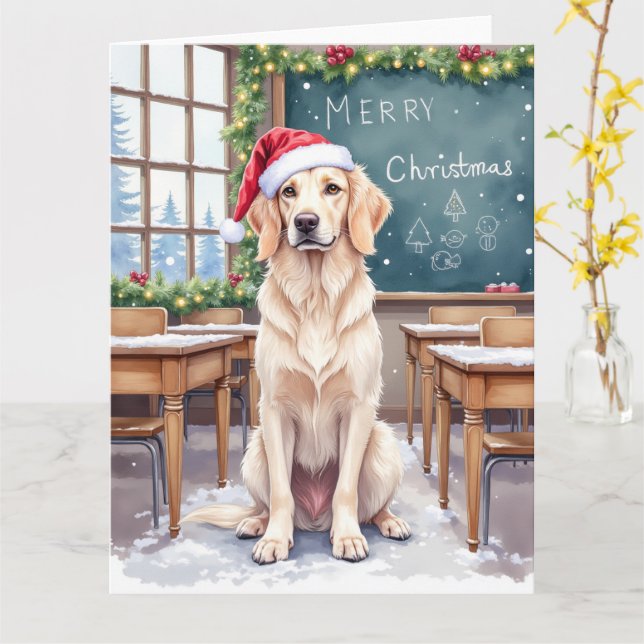 English Setter Cozy Classroom Teacher Santa Karte (Gelbe Blume)