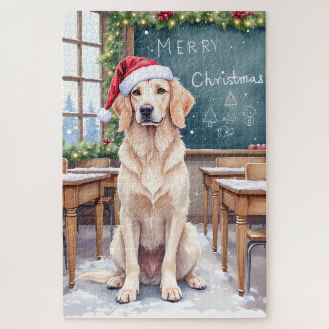 English Setter Cozy Classroom Teacher Santa Puzzle (Vertikal)