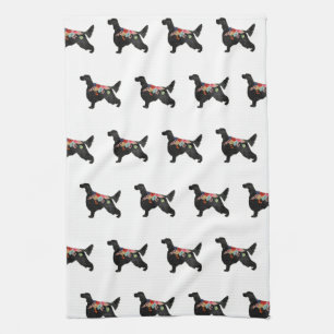 English Setter Dog Breed Bohemisch Floral Silhouet Geschirrtuch