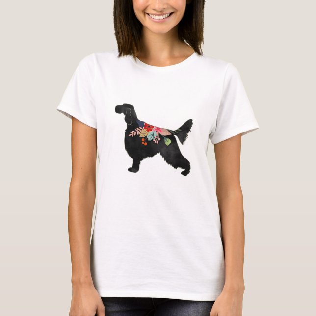 English Setter Dog Breed Bohemisch Floral Silhouet T-Shirt (Vorderseite)