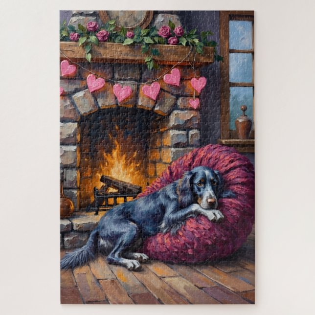 English Setter Dog Cozy Hearth Fairy Lights Puzzle (Vertikal)