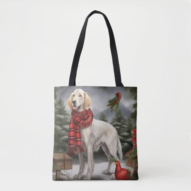 English Setter Dog in Schnee Weihnachten (Vorderseite)