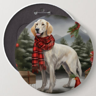 English Setter Dog in Schnee Weihnachten Button