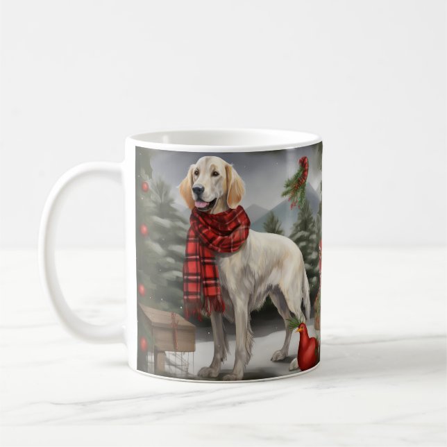 English Setter Dog in Schnee Weihnachten Kaffeetasse (Links)