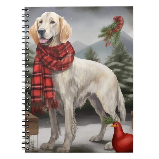 English Setter Dog in Schnee Weihnachten Notizblock (Vorderseite)