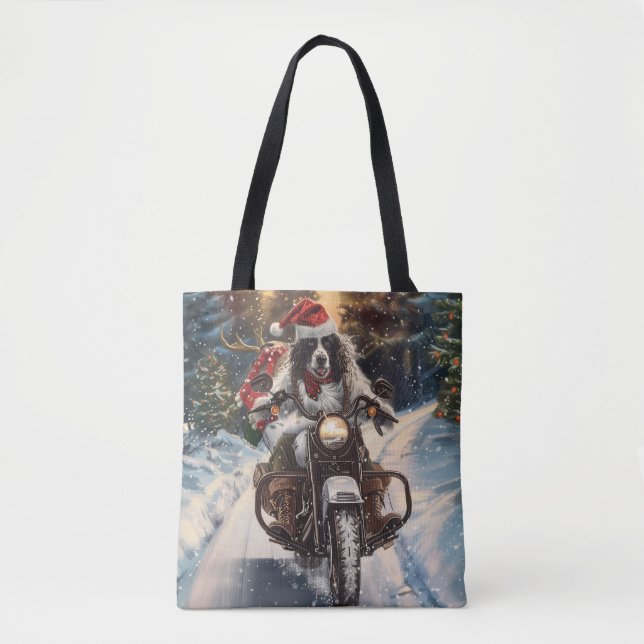 English Setter Dog Riding Motorrad Weihnachten (Vorderseite)