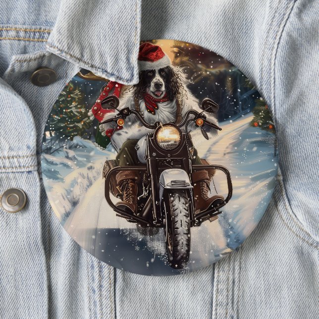 English Setter Dog Riding Motorrad Weihnachten Button (Beispiel)