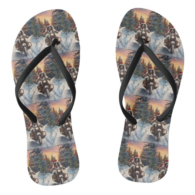 English Setter Dog Riding Motorrad Weihnachten Flip Flops (Fußbett)