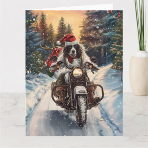 English Setter Dog Riding Motorrad Weihnachten Karte