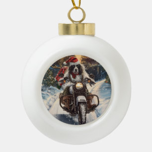 English Setter Dog Riding Motorrad Weihnachten Keramik Kugel-Ornament