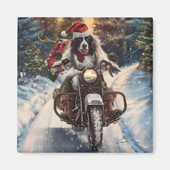 English Setter Dog Riding Motorrad Weihnachten Magnet (Vorne)