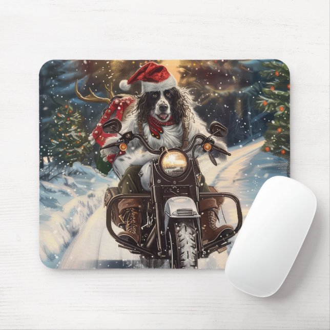 English Setter Dog Riding Motorrad Weihnachten Mousepad (Mit Mouse)