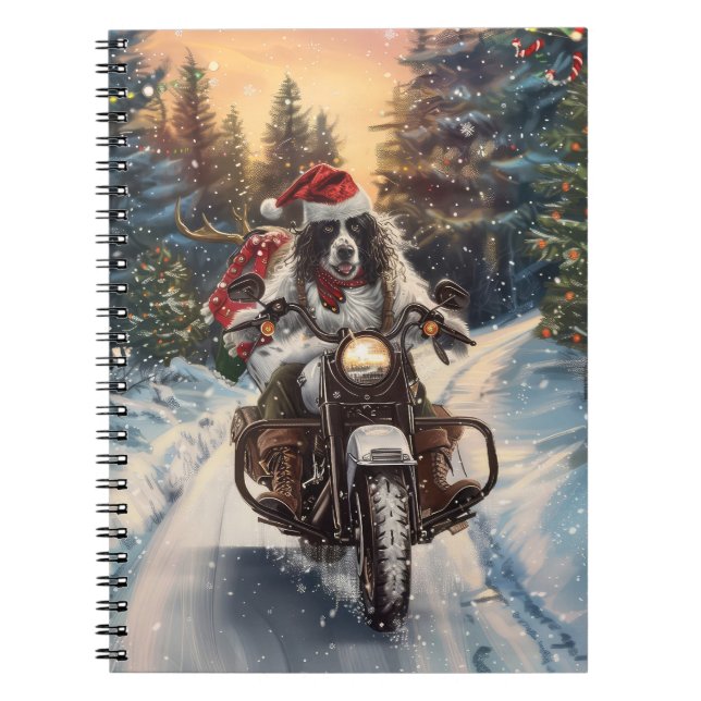 English Setter Dog Riding Motorrad Weihnachten Notizblock (Vorderseite)