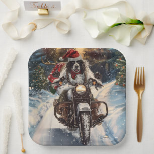 English Setter Dog Riding Motorrad Weihnachten Pappteller