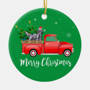 English Setter Dog Riding Red Truck Weihnachten Keramik Ornament