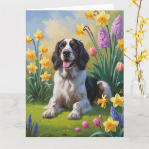 English Setter Dog Spring Blumen Malerei Karte