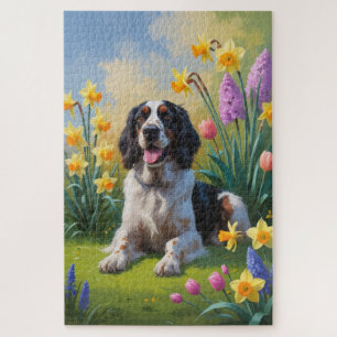 English Setter Dog Spring Blumen Malerei Puzzle