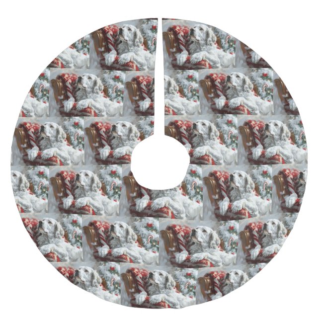 English Setter Dog Weihnachtsfest Polyester Weihnachtsbaumdecke (Vorderseite)