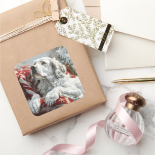 English Setter Dog Weihnachtsfest Quadratischer Aufkleber