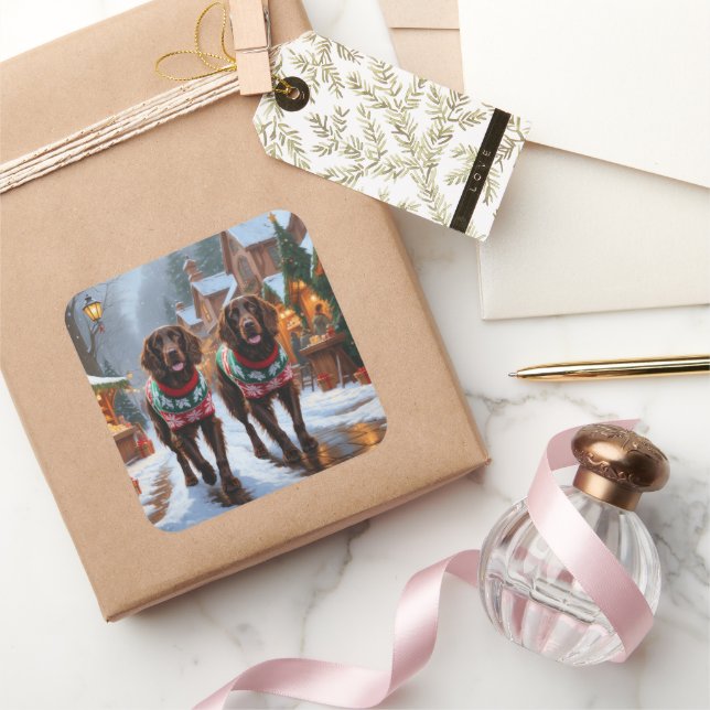 English Setter Dogs Christmas Snow Holiday Quadratischer Aufkleber (Schenken)