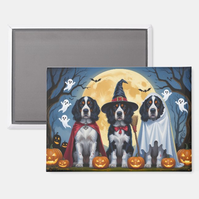 English Setter Dogs Pumpkin Halloween Funny Magnet (Vorderseite/Rückseite)