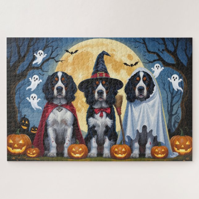 English Setter Dogs Pumpkin Halloween Funny Puzzle (Horizontal)