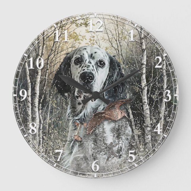 English Setter  Große Wanduhr (Vorderseite)