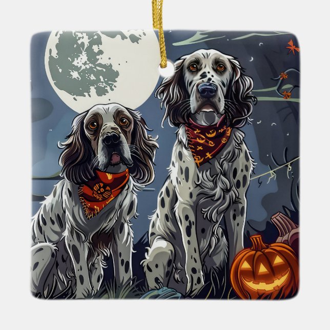 English Setter Halloween Spooky Keramikornament (Vorderseite)