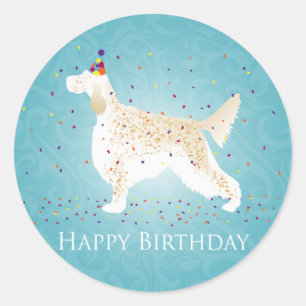 English Setter Happy Birthday Design Runder Aufkleber