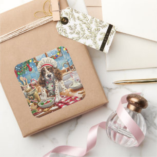 English Setter Holiday Baking: Festliche Weihnacht Quadratischer Aufkleber