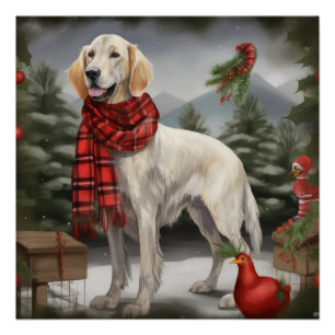 English Setter Hund im Schnee Weihnachten Poster