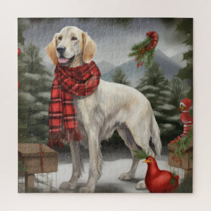 English Setter Hund im Schnee Weihnachten Puzzle