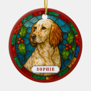 English Setter Hund Keramik Kreis Weihnachtsbauman Ornament